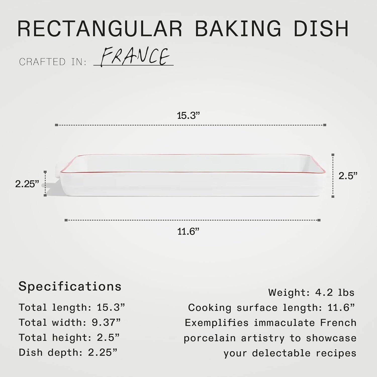 Porcelain Rectangular Baking Dish with Red Rim