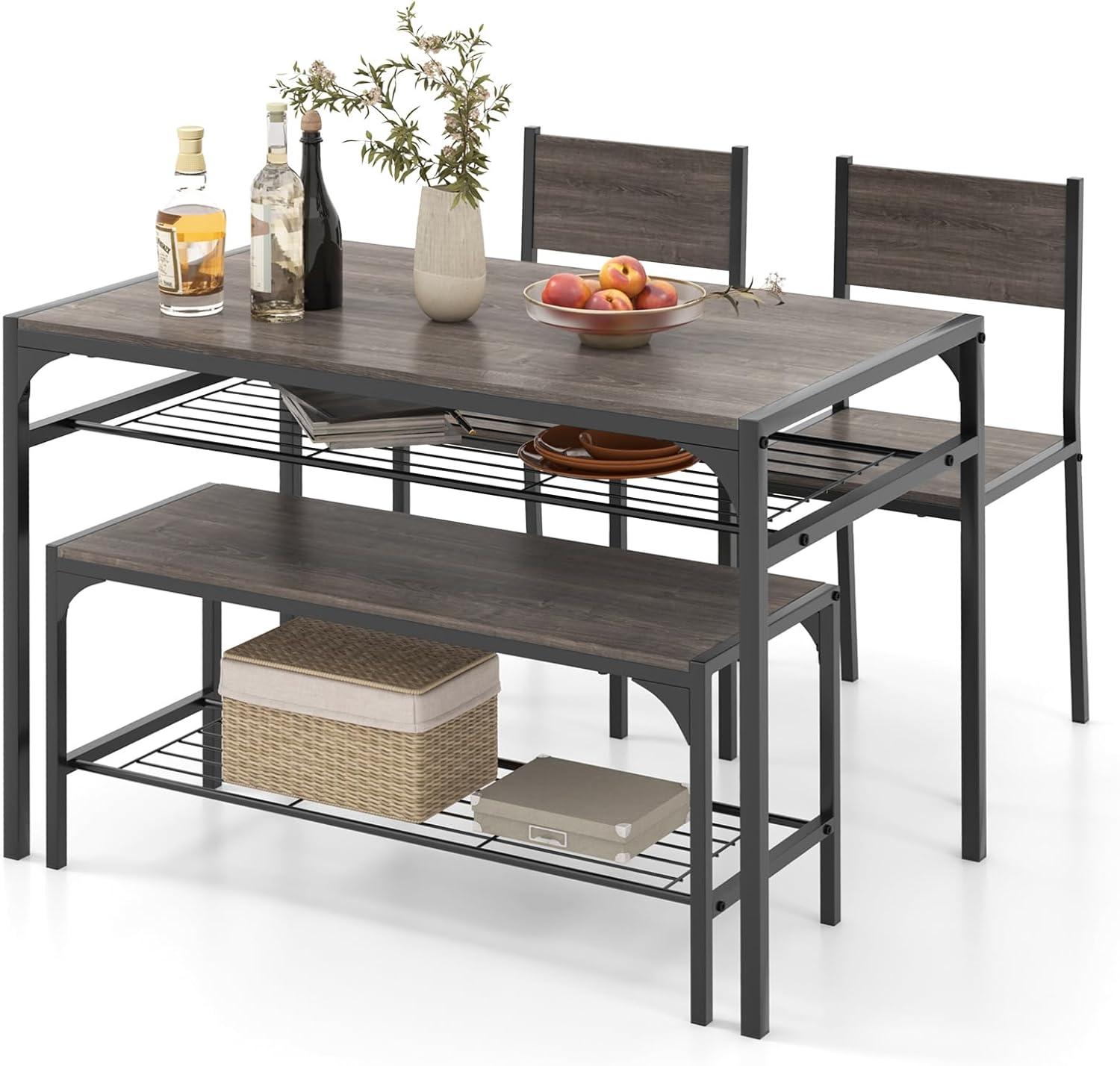Costway 4 PCS Dinette Set for Small Place Breakfast Nook Modern Dining Table with 2 Chairs Grey