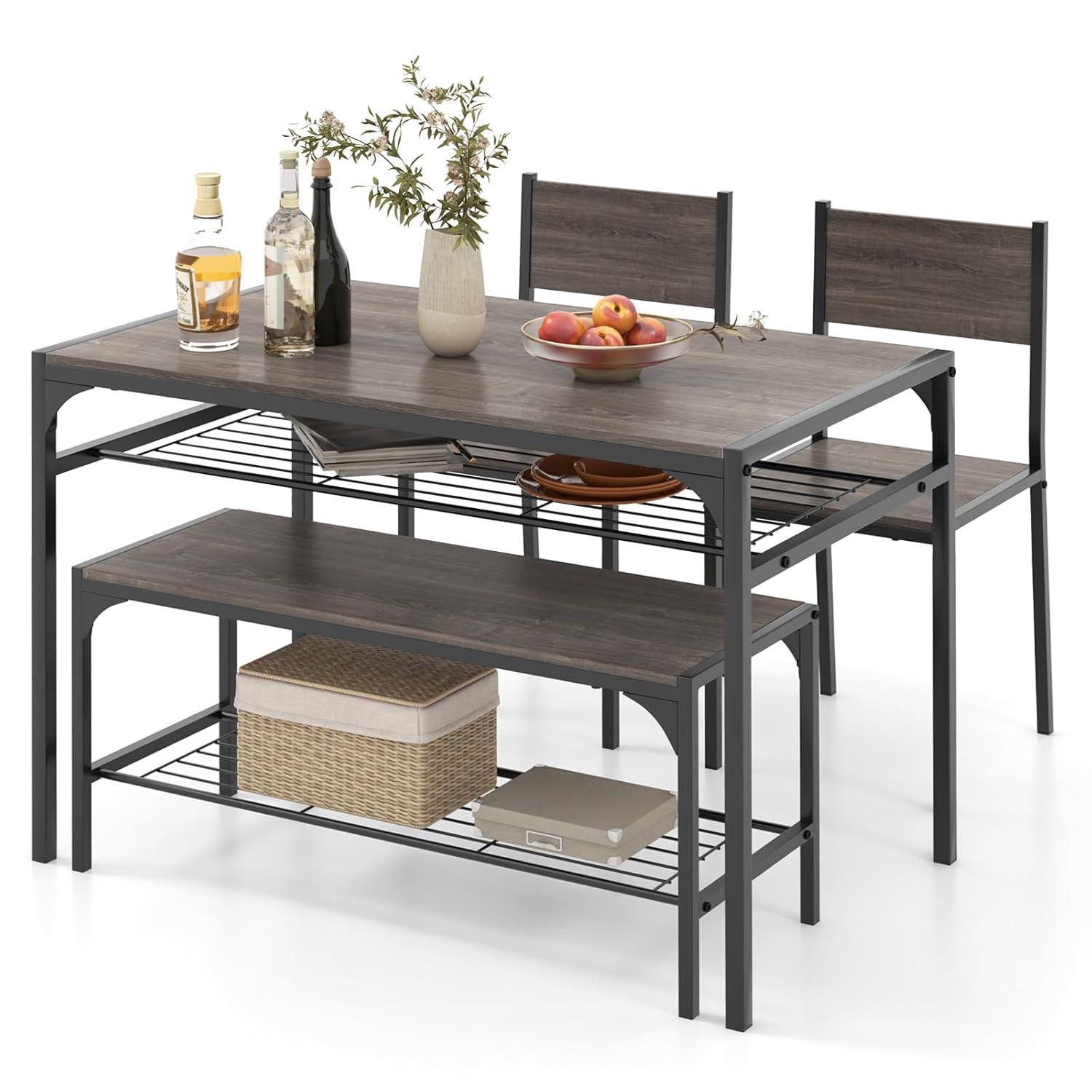 Costway 4 PCS Dinette Set for Small Place Breakfast Nook Modern Dining Table with 2 Chairs Grey