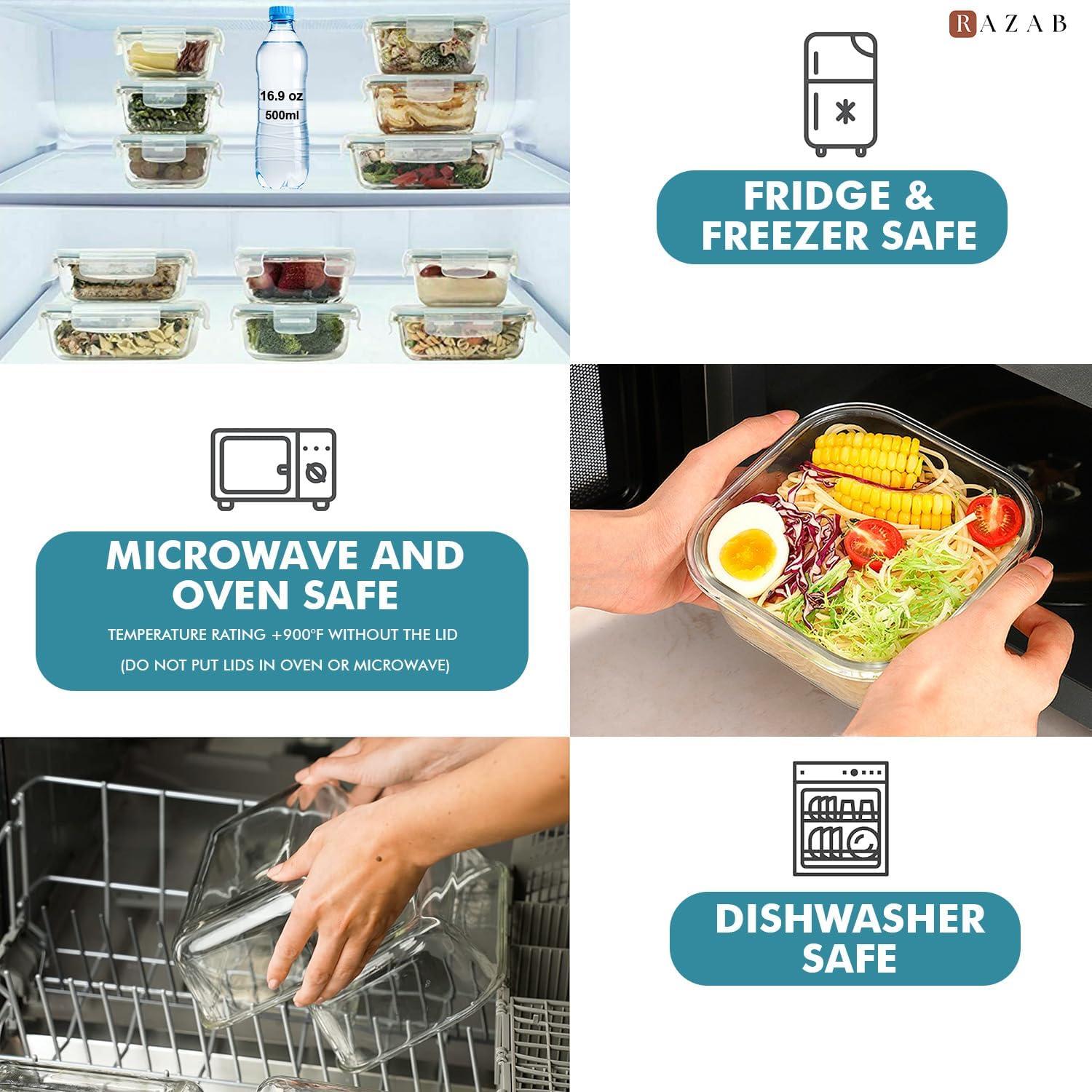 Razab 24 Pcs Glass Food Storage Containers with Lids, Bpa Free, Leakproof Meal Prep Container for Food and Vegetable Storage