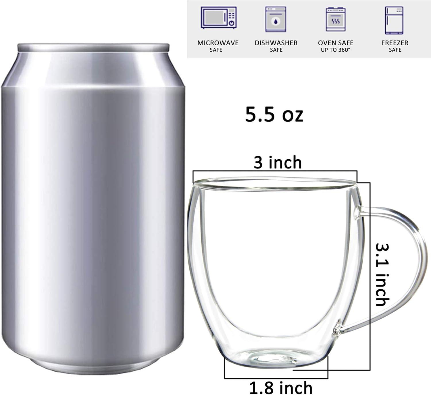 2 Pack Glass Espresso Mugs, Double Wall Thermo Insulated Glass Coffee Cups, Glass Coffee Mugs, 5.5 Ounce - Tall YE949.588