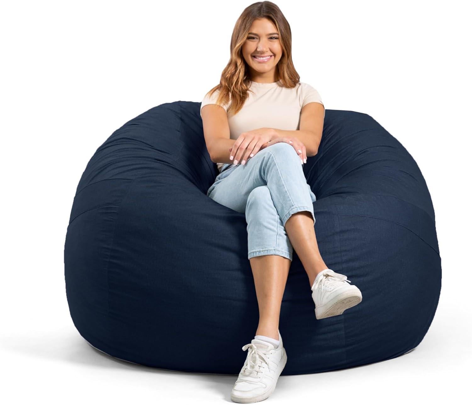 Big Joe Large 4 Foot Foam Filled Bean Bag Chair with Soft Removeable Cover