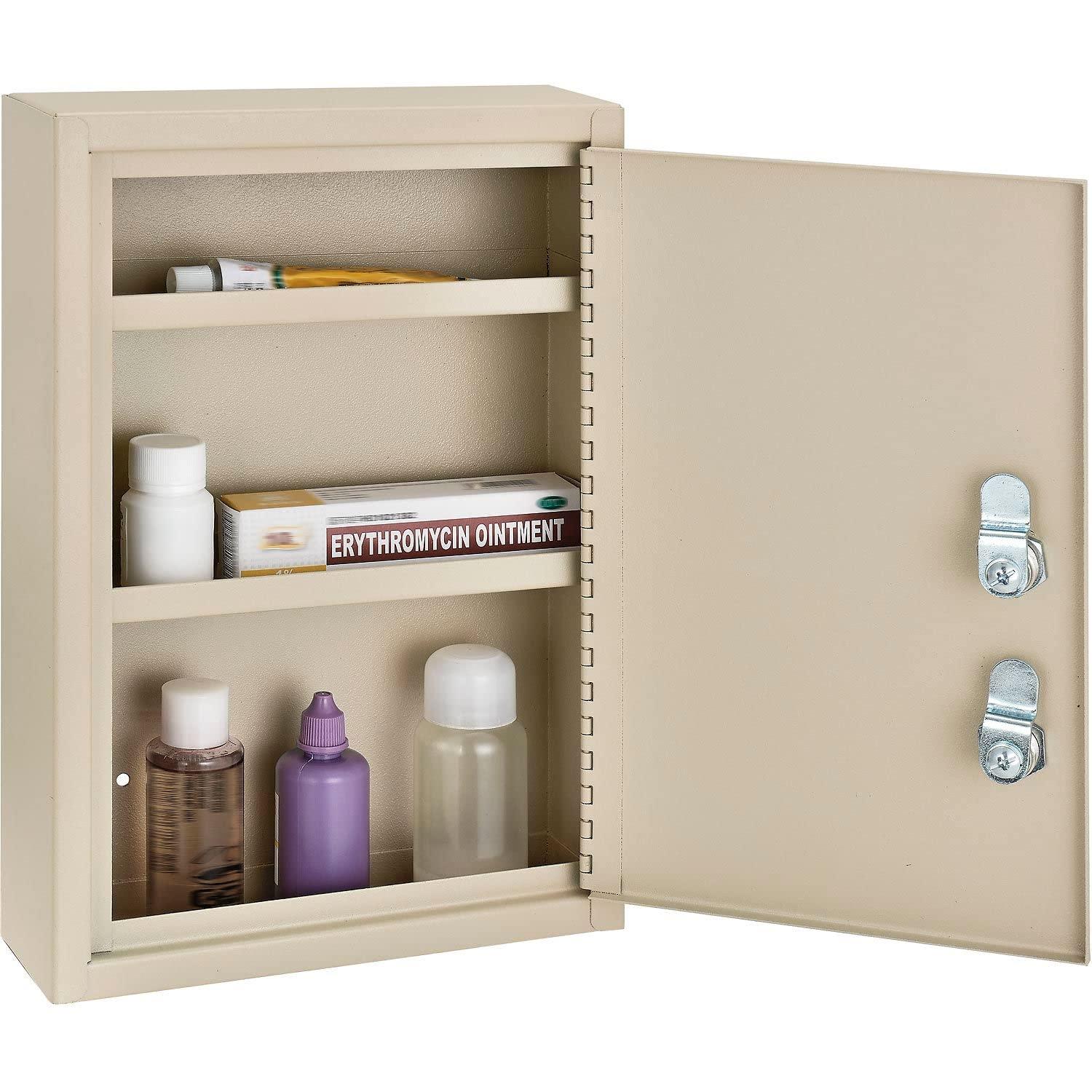 Global Industries  Medical Security Cabinet with Double Key Locks - Beige - 8 x 2.63 x 12.13 in.