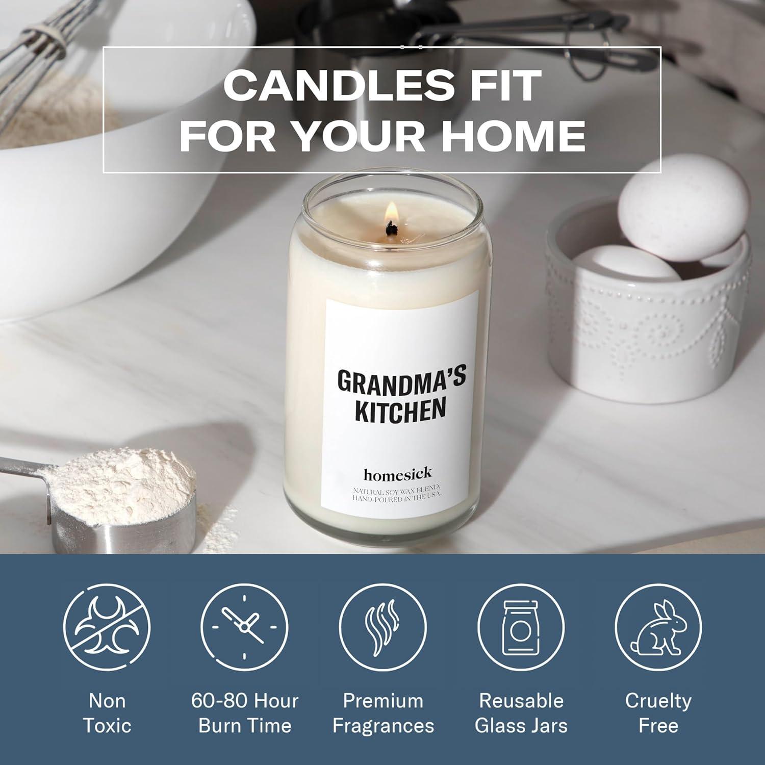 Homesick Scented Candles for Home (Grandma's Kitchen) - 13.75 oz Long-Lasting Natural Soy Wax Blend Jar Candle Gifts for Women & Men, 60-80 Hours Burn Time - Notes of Butter, Apple & Cream