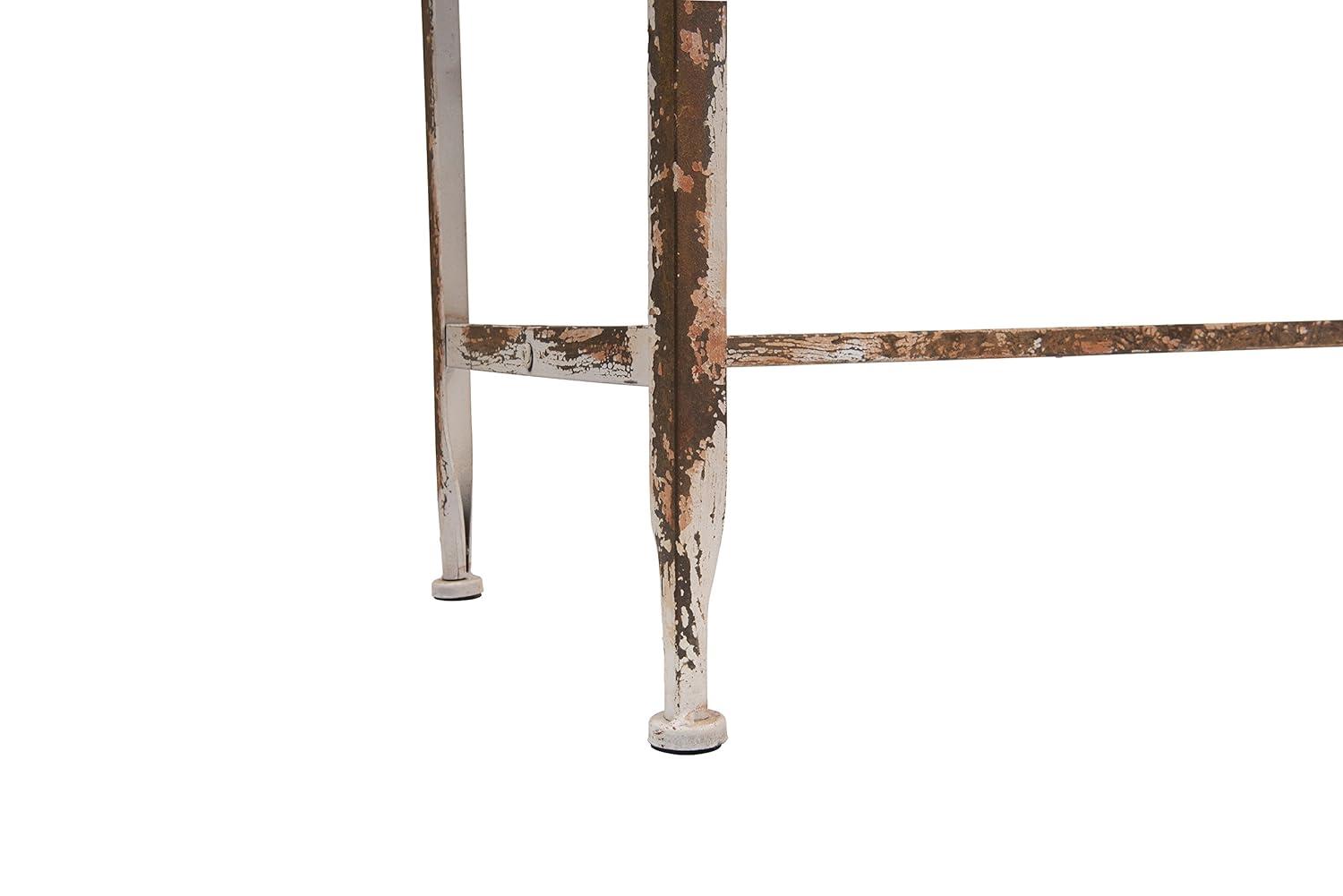 Storied Home Scalloped Sofa Table Silver: Farmhouse Zinc-Finish, Fir Wood Top, 44 lbs Capacity