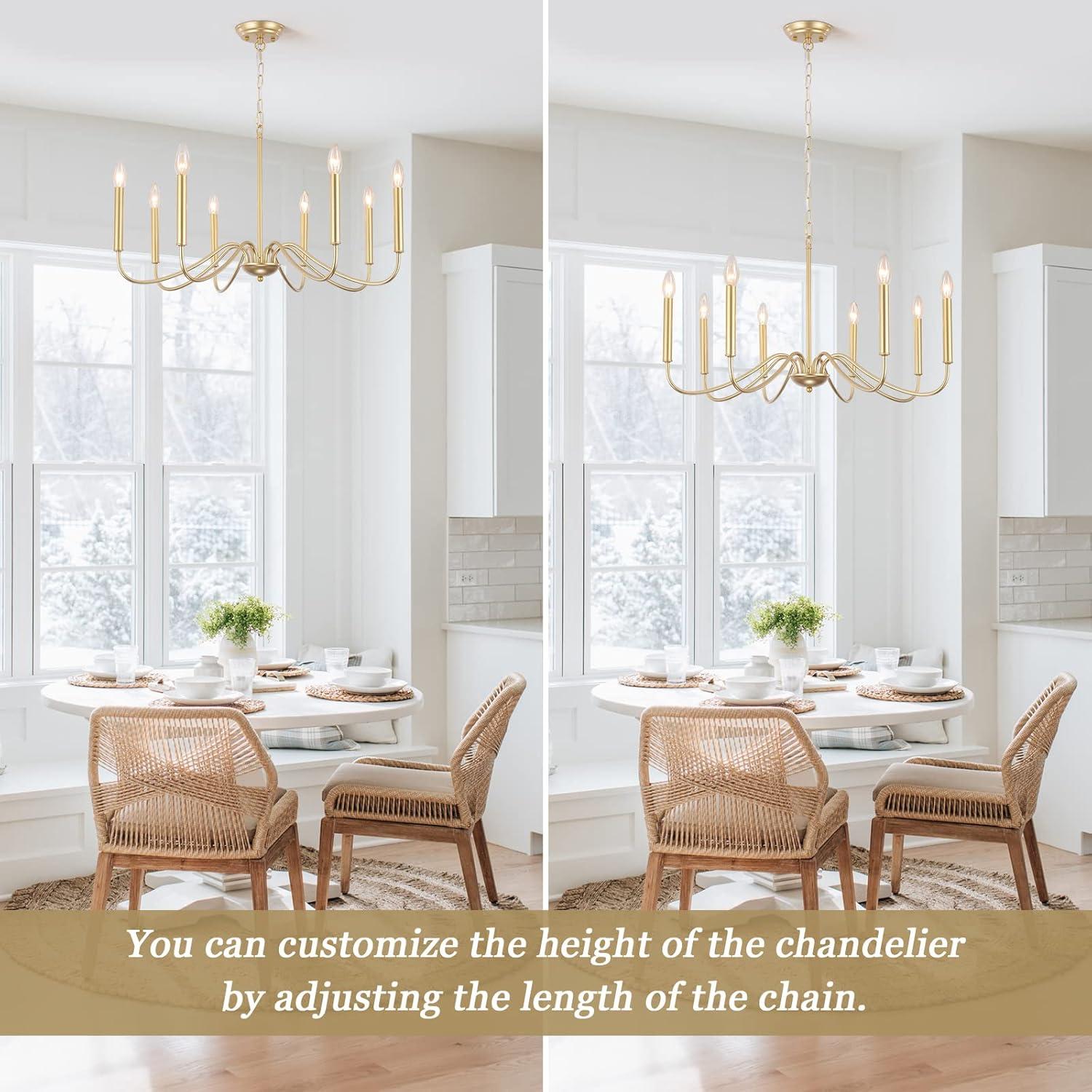 Generies Antique Gold Farmhouse Chandelier, 8 Light Rustic Lighting Fixture Modern Industrial Candle Ceiling Light for Dining Room, Bedroom, Foyer, Living Room, Kitchen Island, Entryway