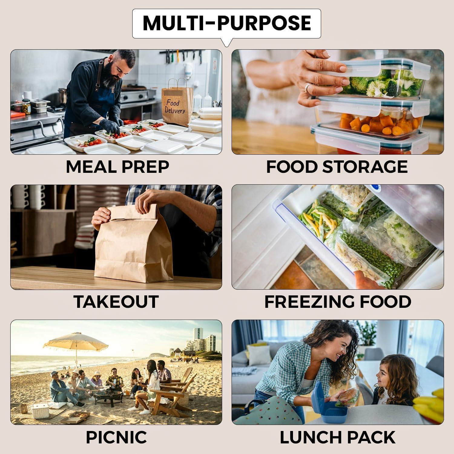 Diska NuLife 48oz Round Food Container 50 Pcs | Black PP Polypropylene Containers With Lids For Storage | Microwave & Freezer Safe | Eco-Friendly, BPA-Free