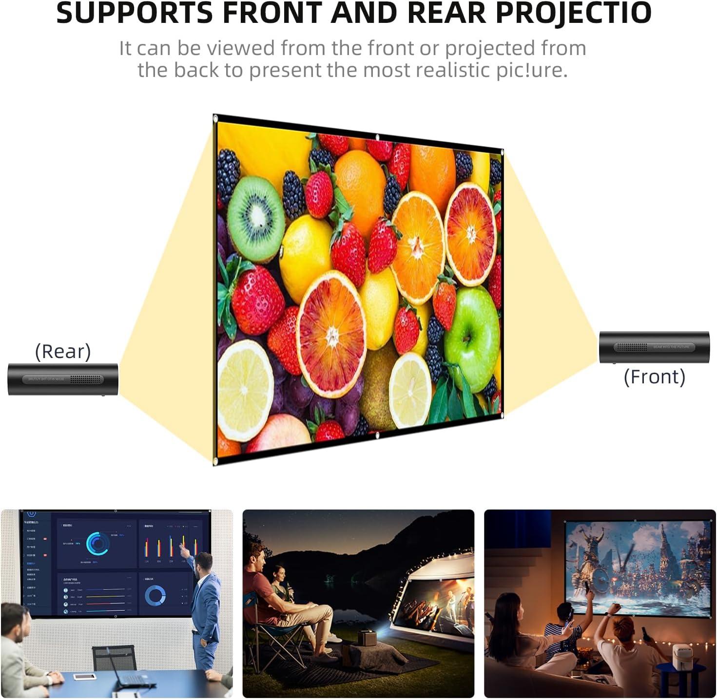 Outdoor Projector Screen Home 100 inch: Portable Anti-Crease Indoor Double-Sided Movie Screen 16:9 HD 4K