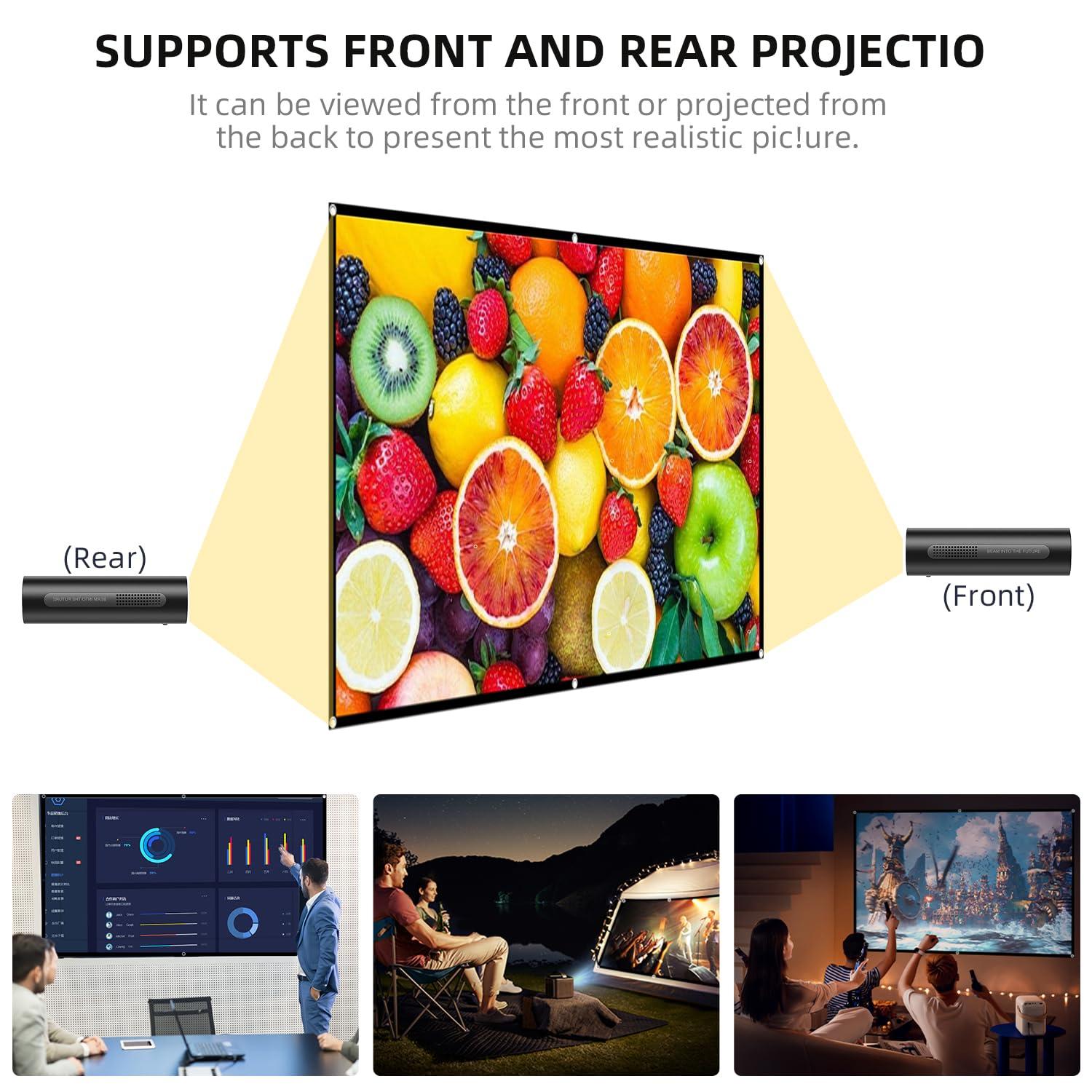 Outdoor Projector Screen Home 100 inch: Portable Anti-Crease Indoor Double-Sided Movie Screen 16:9 HD 4K