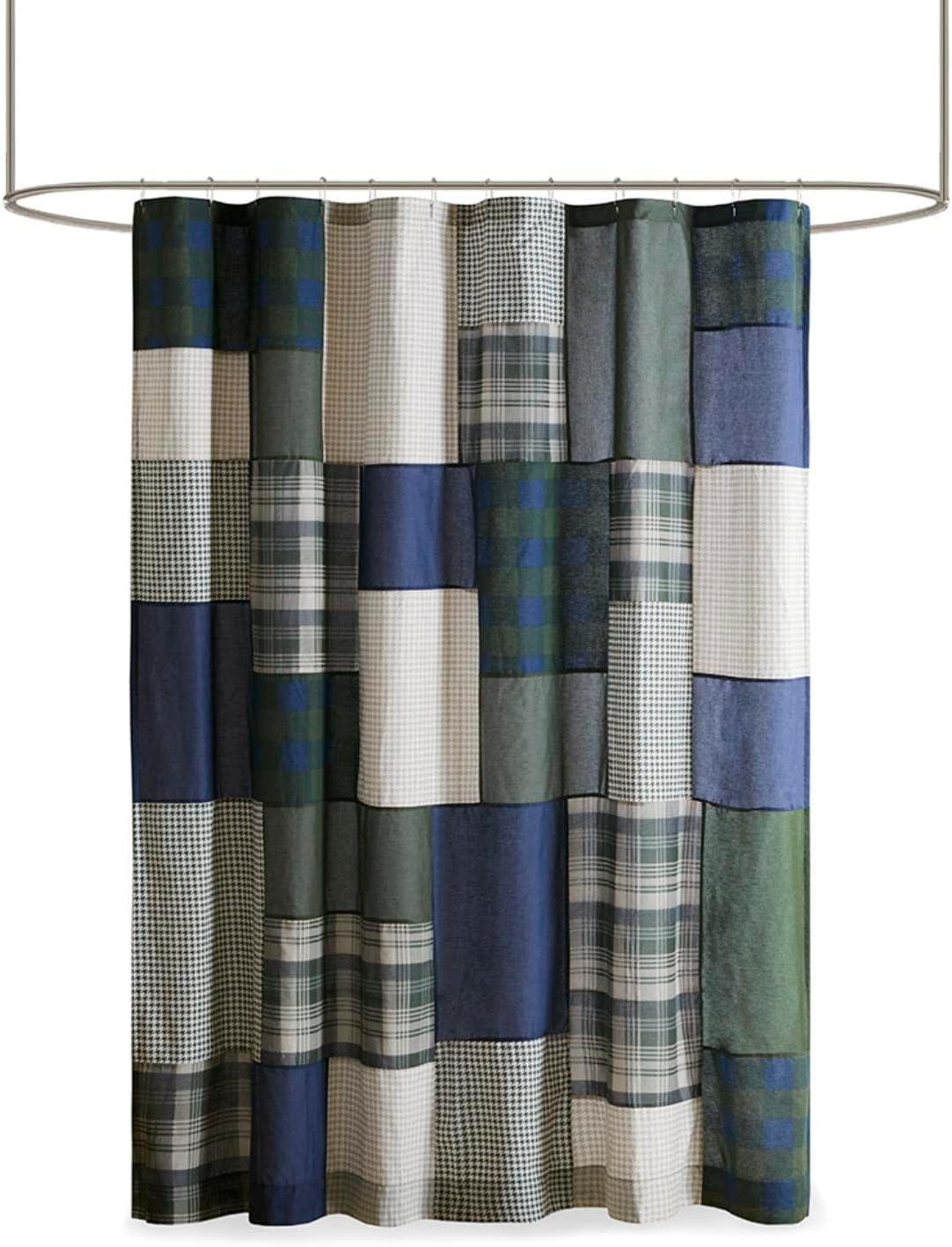 72"x72" Mill Creek Pieced Cotton Shower Curtain Green - Woolrich: Percale Fabric, Buttonhole Top, Easy Care