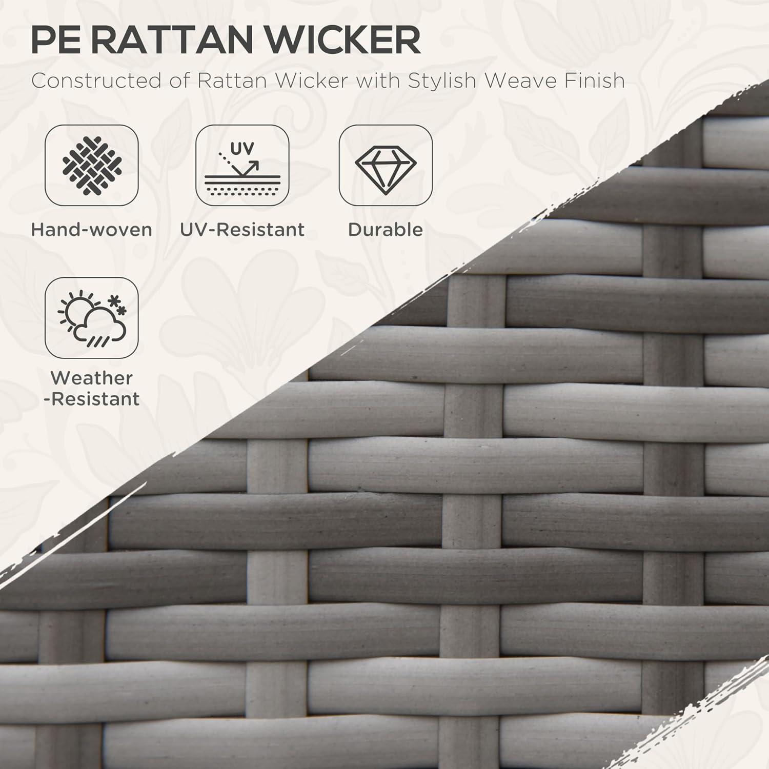 Outsunny 7-Piece Patio Furniture Set, Outdoor Wicker Conversation Set, All Weather PE Rattan Sectional Sofa w/ Faux Wood Table, Stripe Pillows, Beige