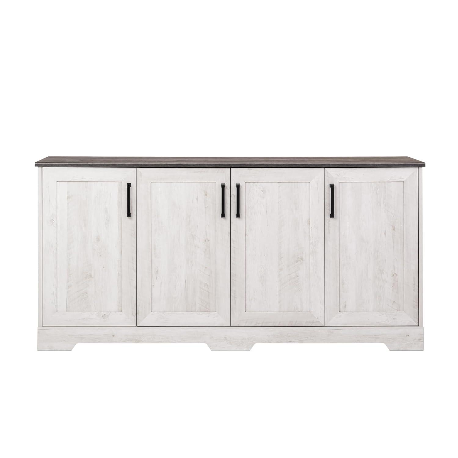 Prepac Rustic Ridge 4 Door Console Table with Storage, Washed White Storage Cabinet with Doors and Shelves, Sideboard Storage Cabinet 66" W x 31.75" H x 16" D, ACBG-1620-1