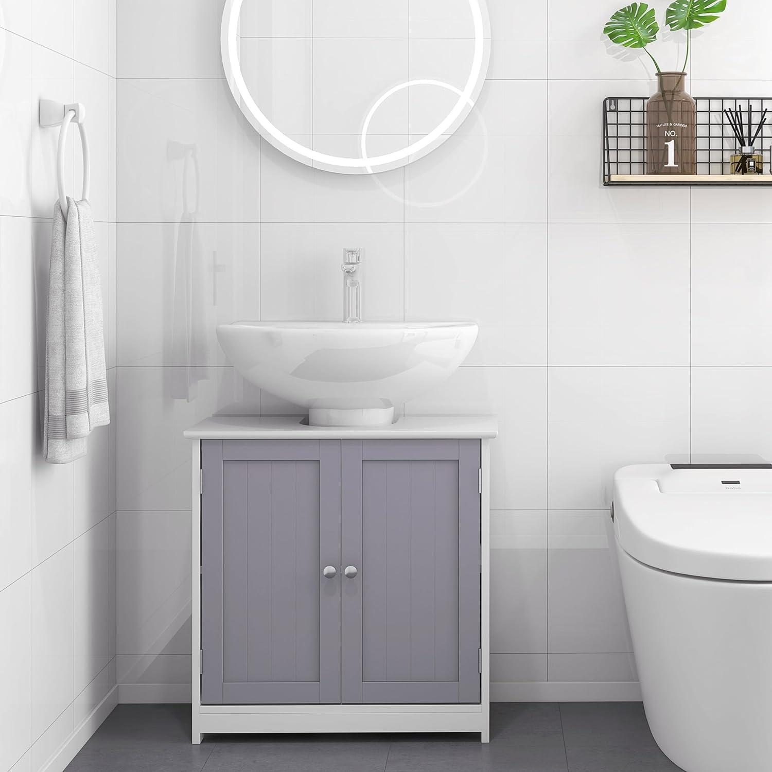 kleankin Vanity Base Cabinet, Under-Sink Bathroom Cabinet Storage with U-Shape Cut-Out and Adjustable Internal Shelf