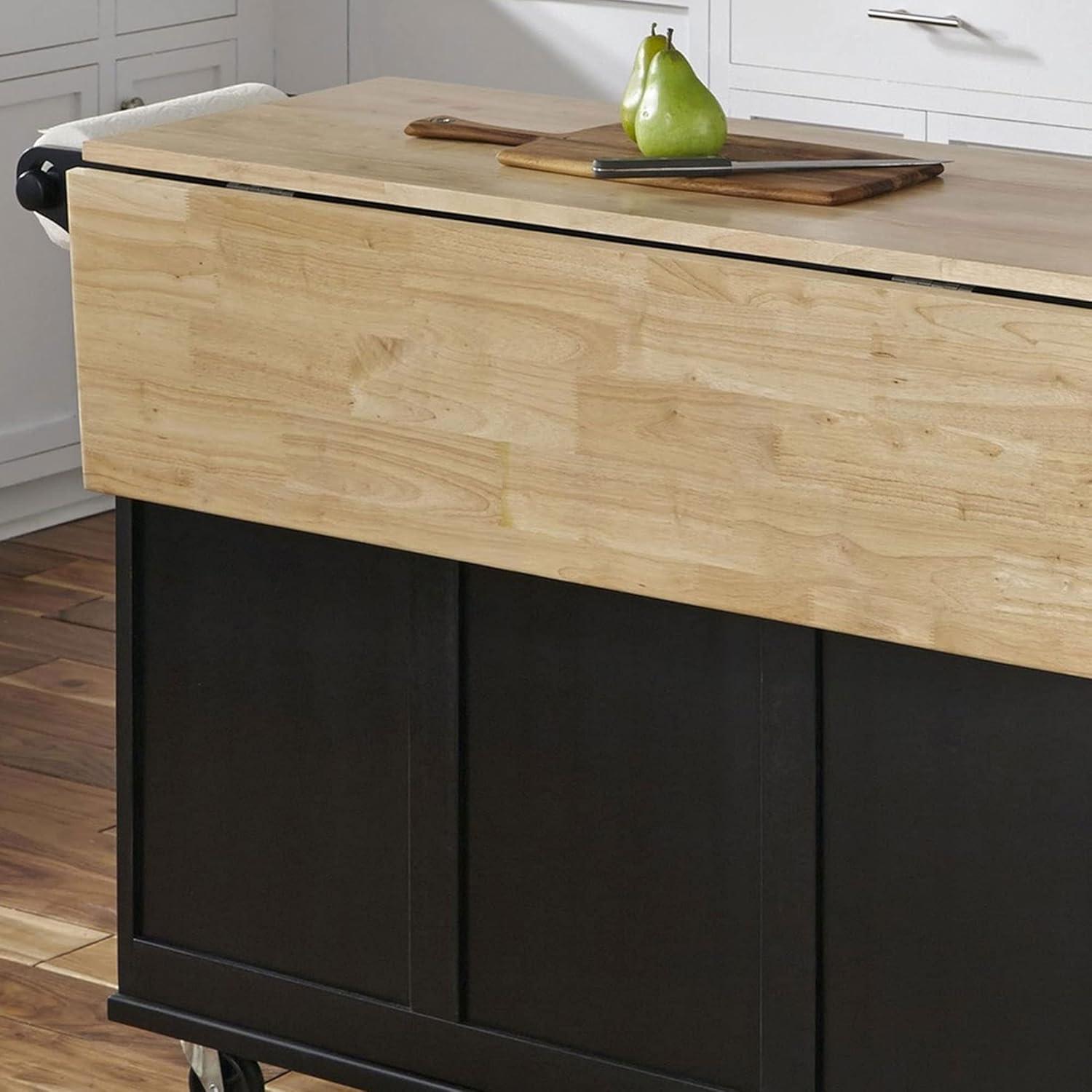 Black Wood Kitchen Cart with Drop Leaf and Storage