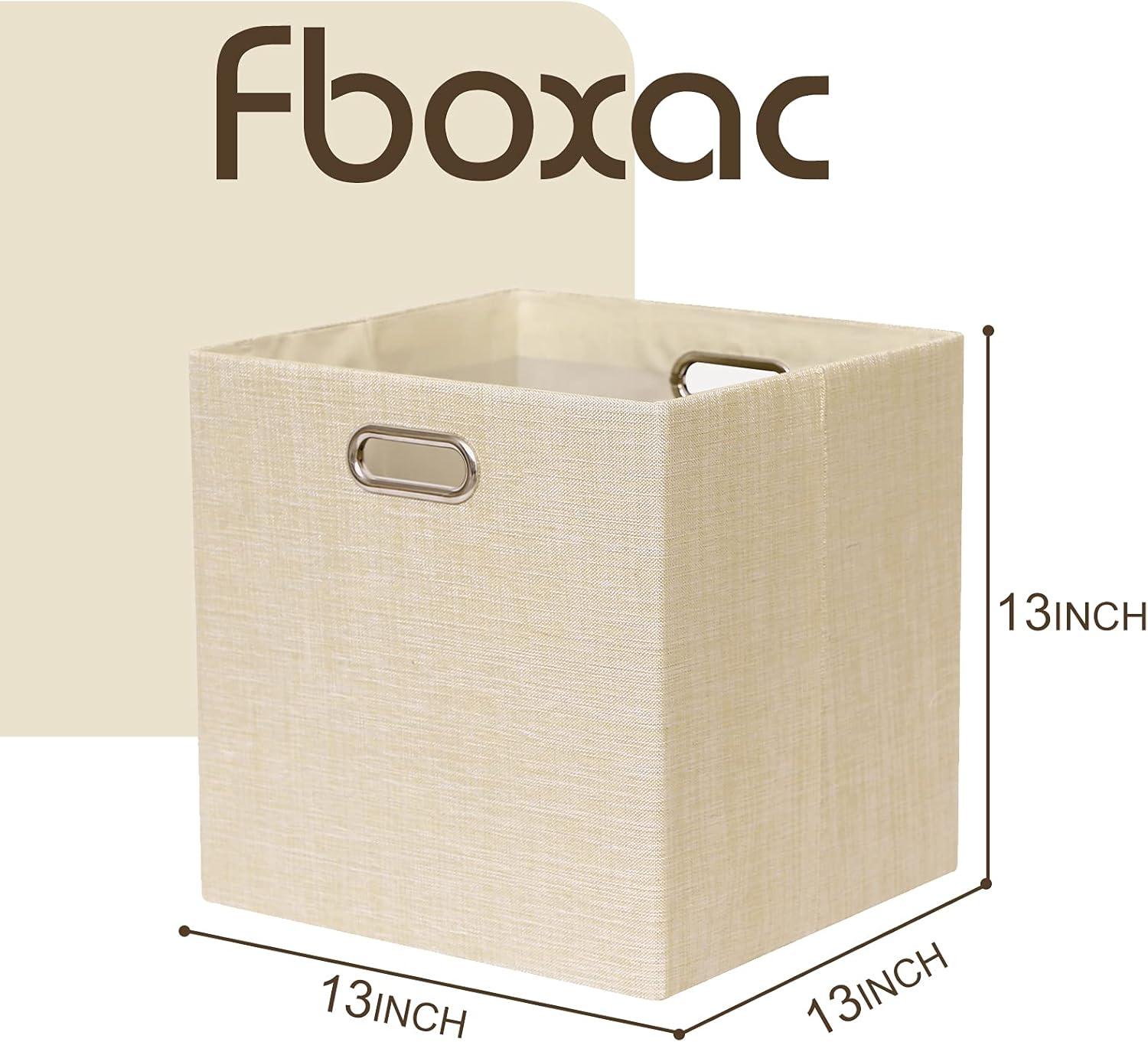 Cube Storage Bins 13×13 Fabric Foldable Box with Handles, Collapsible Organization Basket Set of 4 Large Capacity Drawer for Closet Shelf Cabinet Bookcase Bedroom, Grey-white Stripes