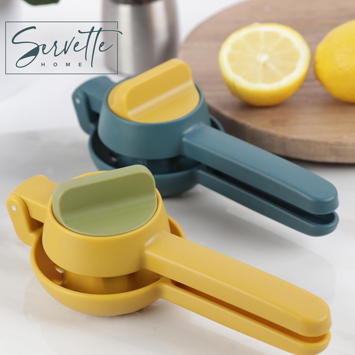 Servette Home Plastic Lemon Squeezer 2-in-1 Manual Juicer, 360° Rotating Design (Yellow)