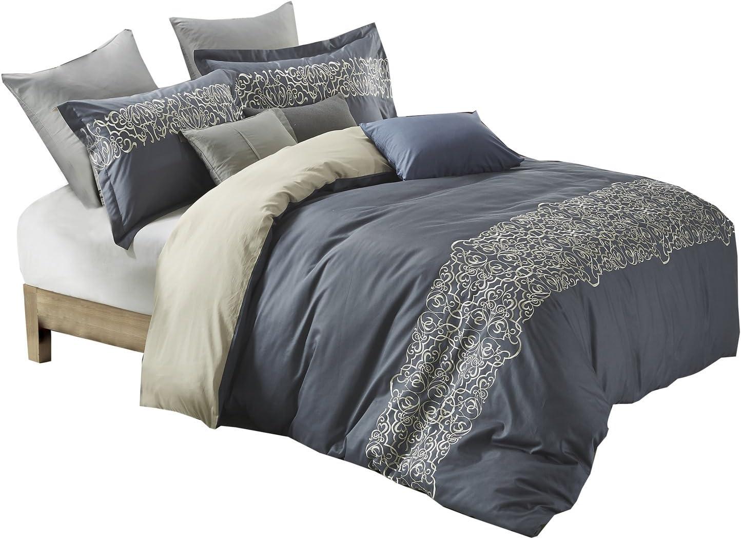 Superior Harrison Cotton Greek Key Embroidered 3 Piece Duvet Cover Set by Superior