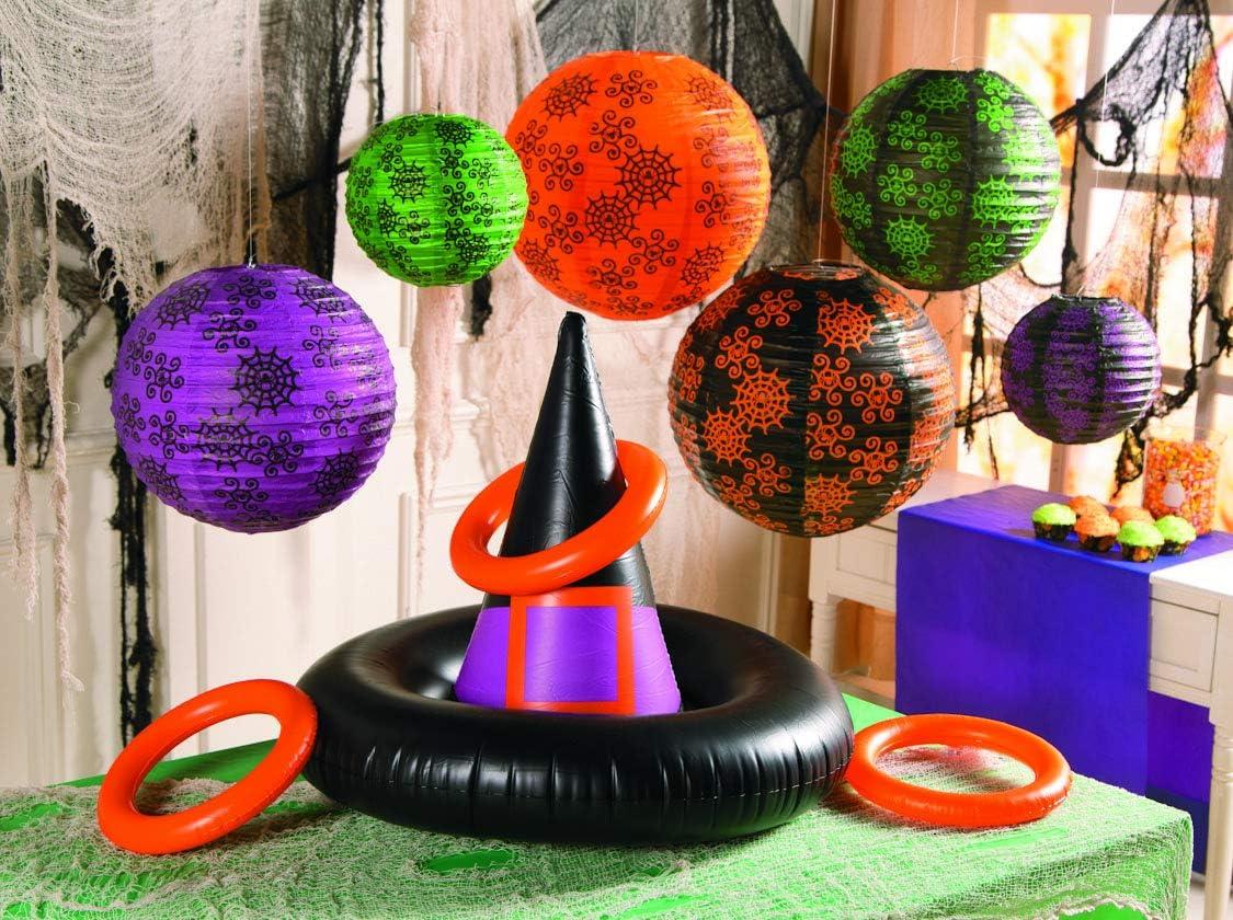 Inflatable Black Witch Hat Ring Toss Game with Orange Rings