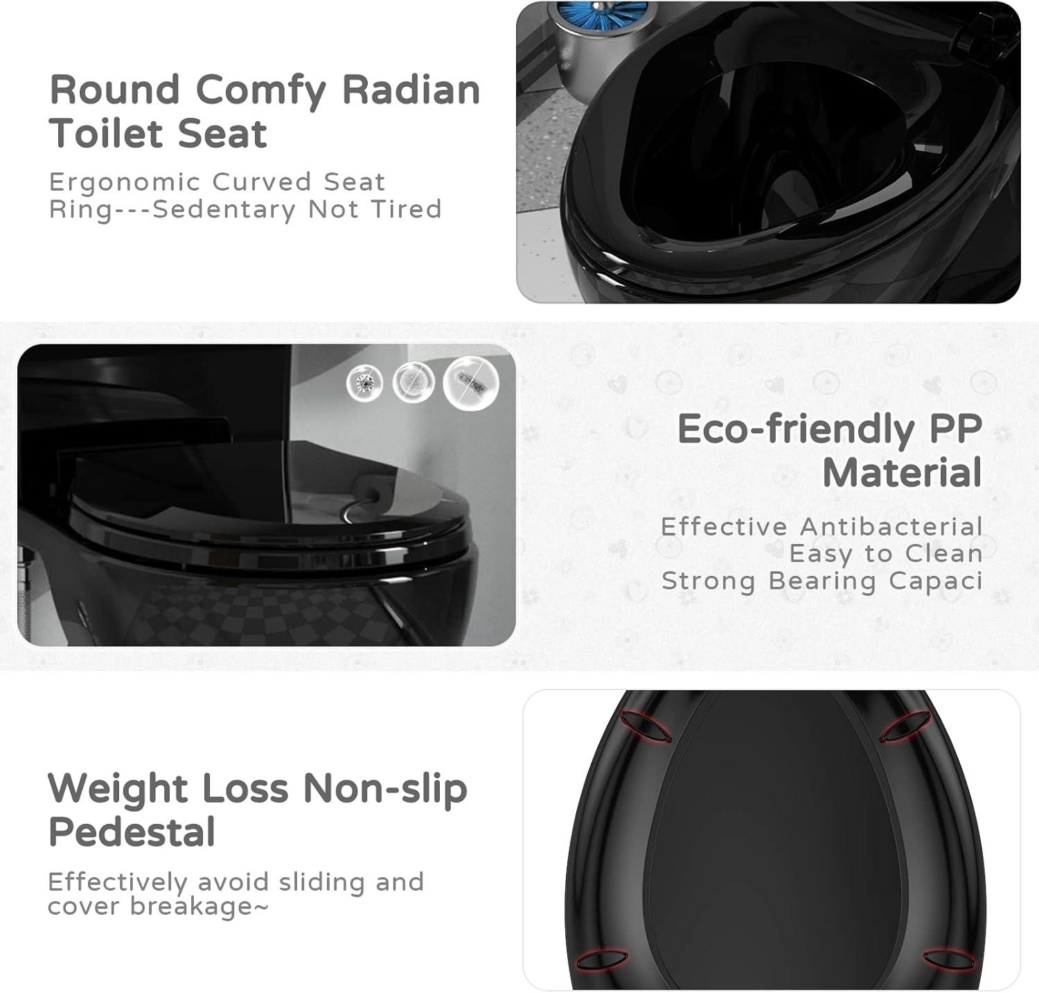 Elongated Toilet Seat, Slow Soft Close, Oval(Oblong) Toilet Seat For Elongated Toilets, Quiet-Close Lid And Seat, Easy To Install And Clean, Never Loosen, Black(18.5)