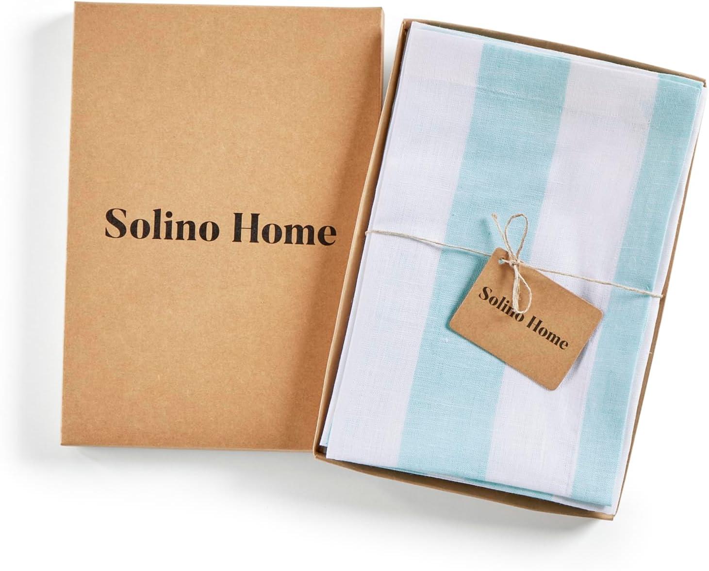 Solino Home Cabana Stripe - 100% Pure Linen Dinner Napkins (Set of 4)
