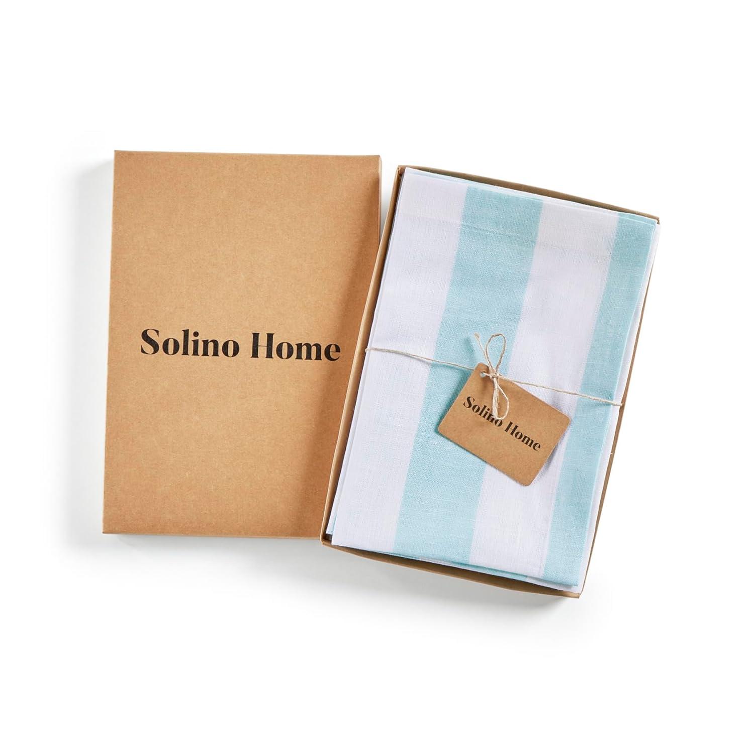 Solino Home Cabana Stripe - 100% Pure Linen Dinner Napkins (Set of 4)