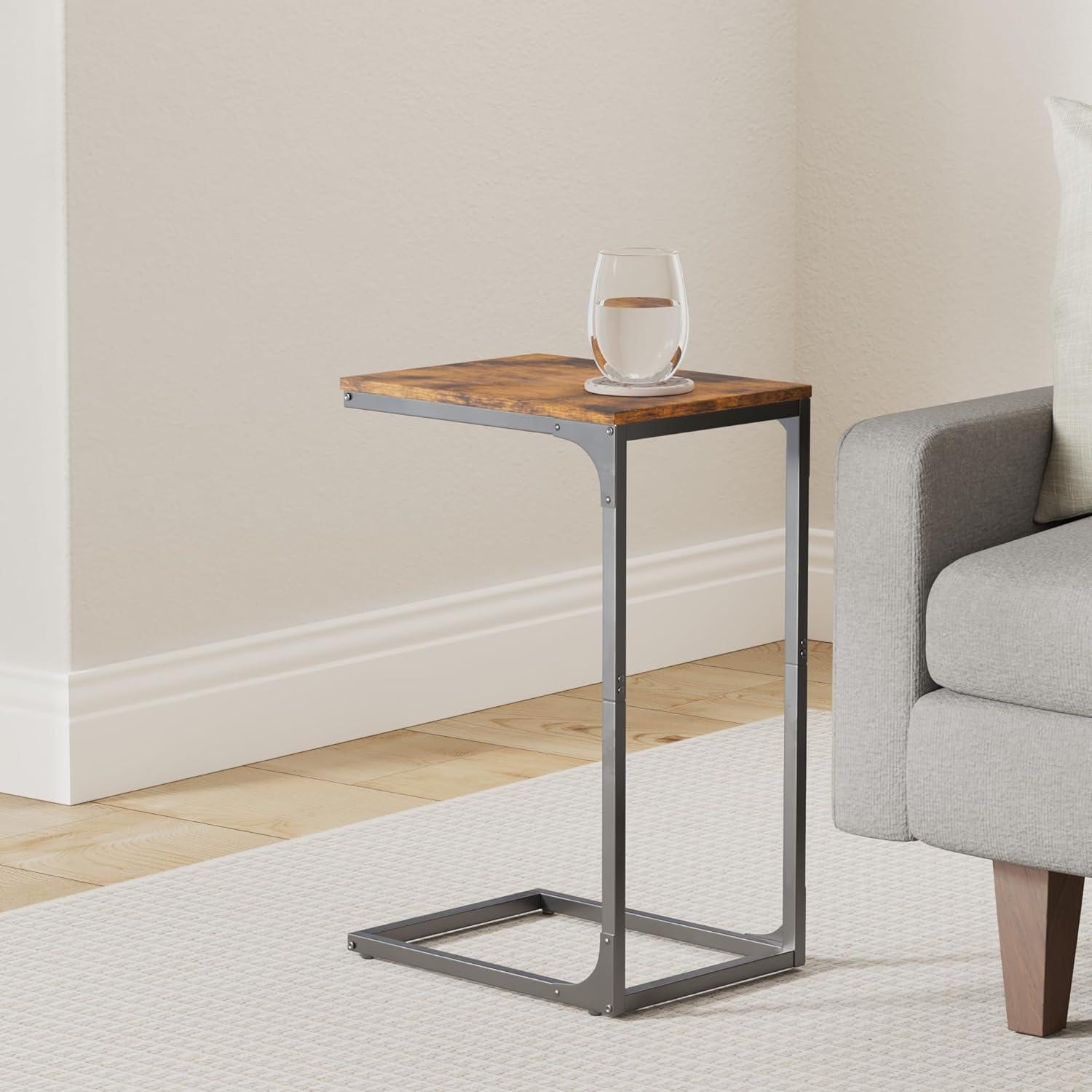 VASAGLE C-Shaped End Table, Small Side Table for Couch, Sofa Table with Metal Frame for Living Room, Bedroom, Bedside, Rustic Brown and Black ULET350B01