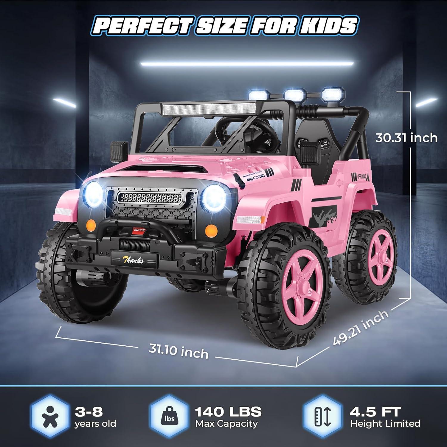 Ancheer 24V 4WD//2WD Ride On Jeep Truck,2 Seater Kids UTV With 4X200w Powerful Engine,Remote Control,Bluetooth,20 Wide Seat,Vehicles for Kids Toddlers