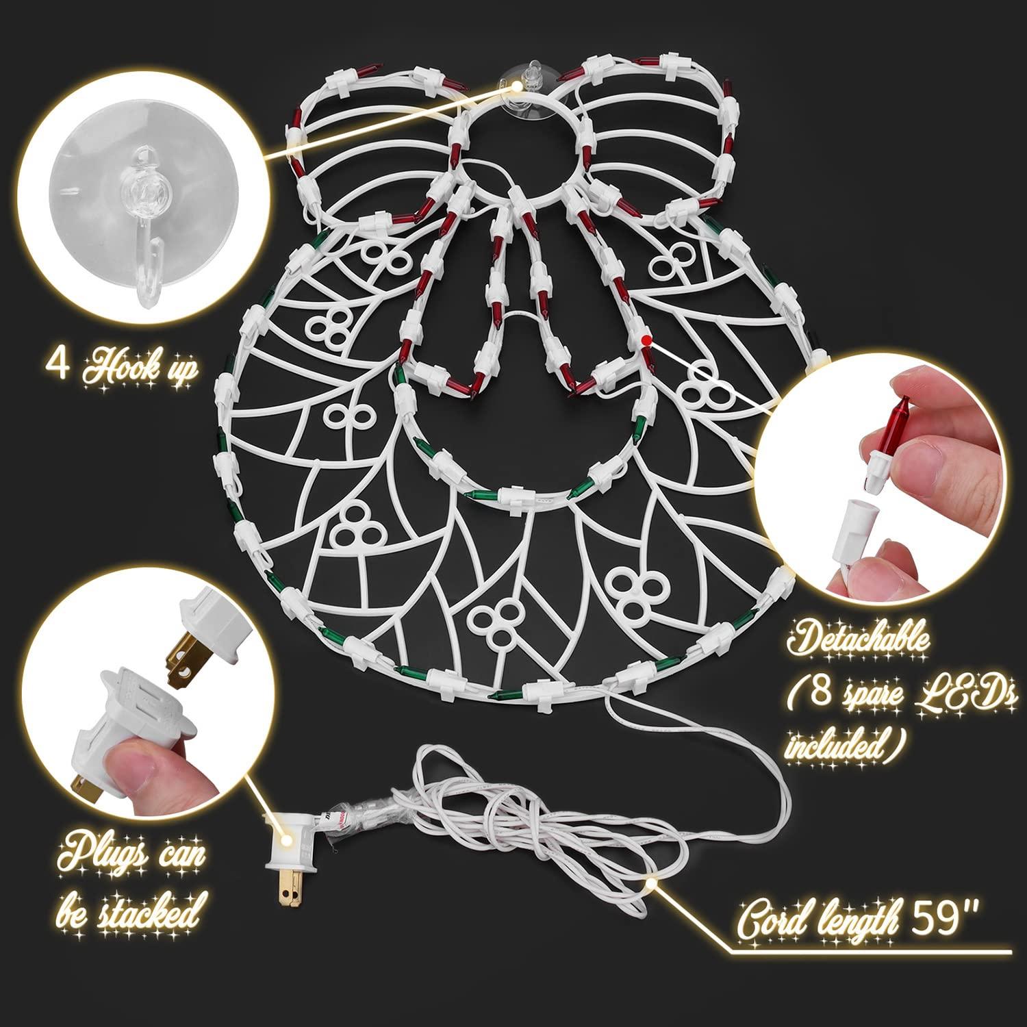 16 Inch Christmas Window Silhouette Lights Decorations, 4 Pack Waterproof Window Hanging Lights Elk, Christmas Tree, Santa Claus, Wreaths for Party, Home Indoor Outdoor Wall - 200 Mini Bulbs