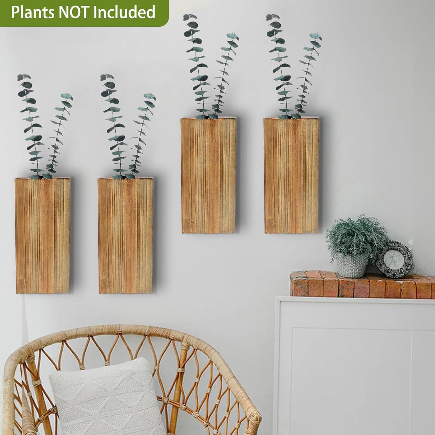 Wall Planters for Indoor Plants Modern Farmhouse Wooden Pocket Wall Vases for Dried Flowers and Faux Plants 4 Pack