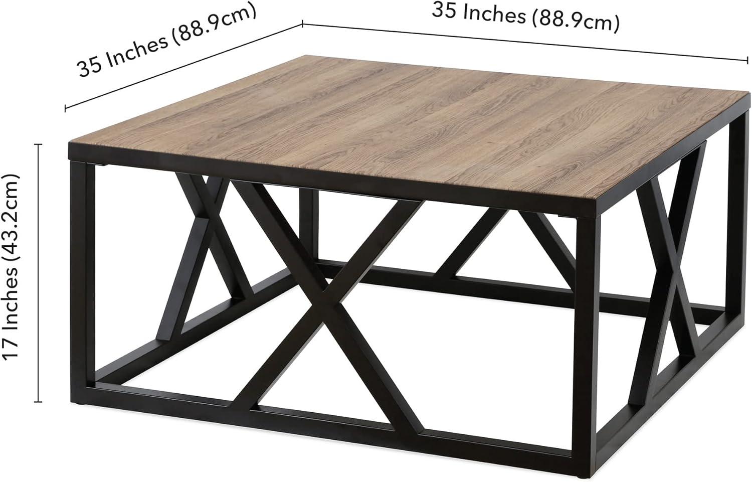 Jedrek 35'' Square Industrial Coffee Table in Blackened Bronze and Rustic Oak