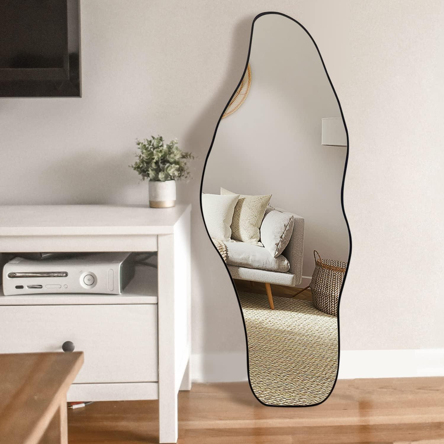 Asymmetrical Black Wood Full Length Vanity Mirror 18" x 48"