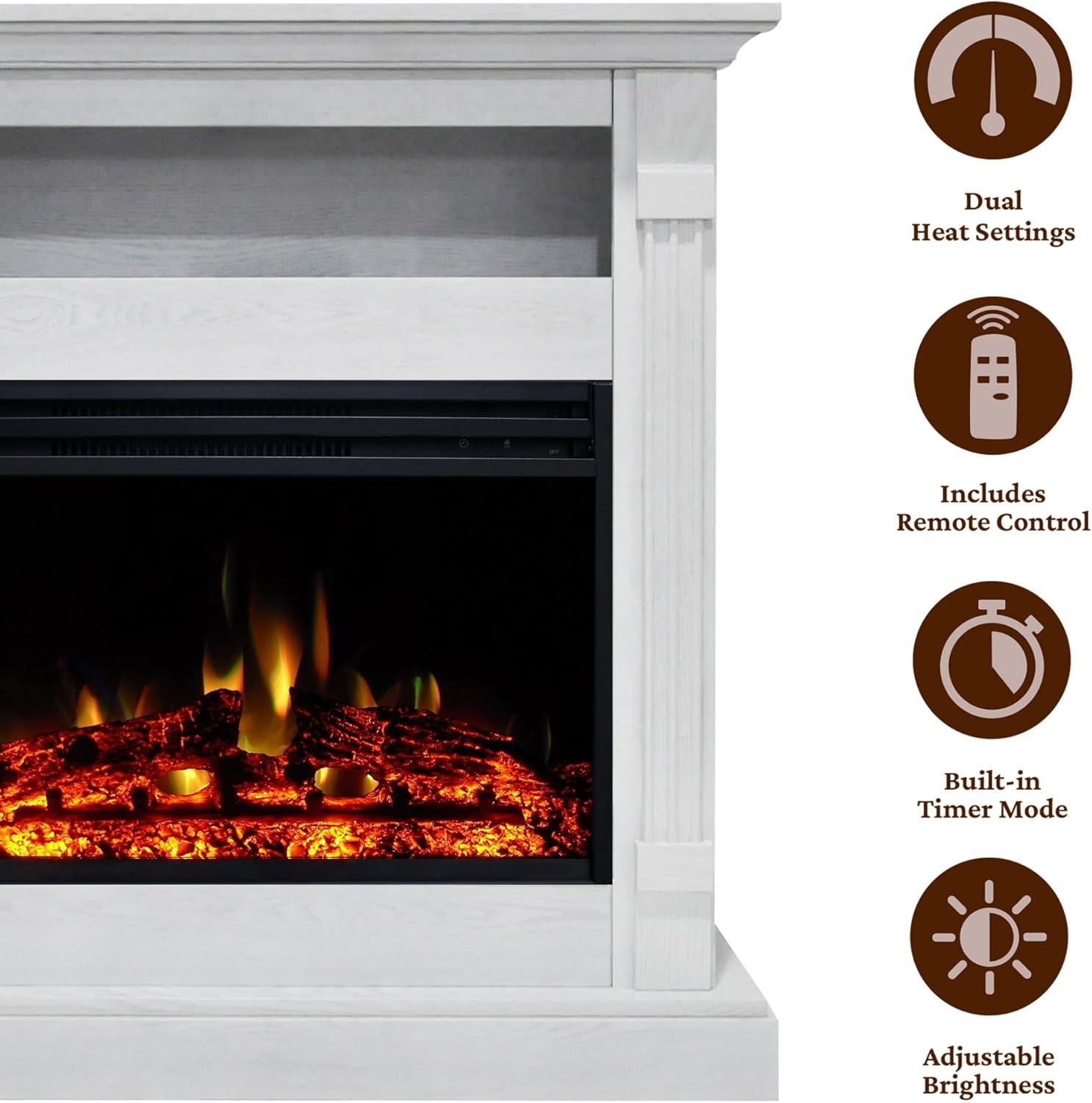 Cambridge Sienna 34'' Freestanding Electric Fireplace with Remote| Multi-Color Flame| Log Insert | White Mantel | For Rooms up to 210 Sq.Ft. | Adjustable Heat Settings | Timer