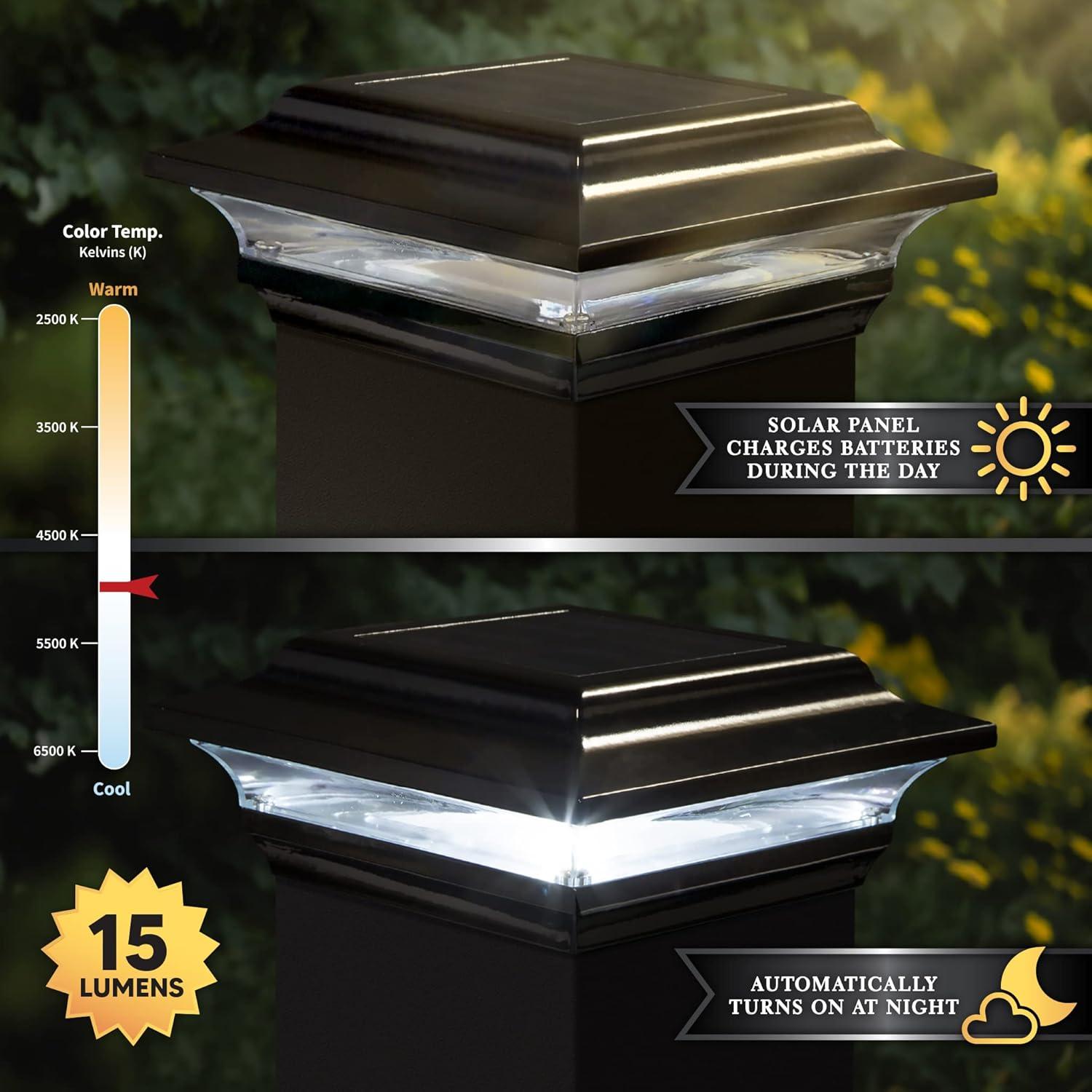 Classy Caps Sl214 Imperial 7" Wide Led Solar Post Cap Light That Fits 5" X 5" Post - Black