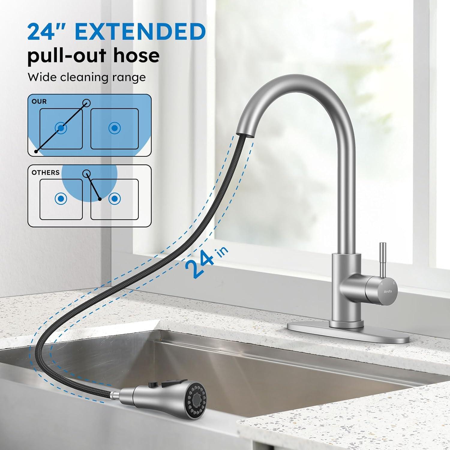 GAGALIFE Single Handle Pull Down Sprayer Kitchen Faucet High Arc Stainless Steel Faucet with 3-Function Sprayer JJL-CL-PT-SDP-C