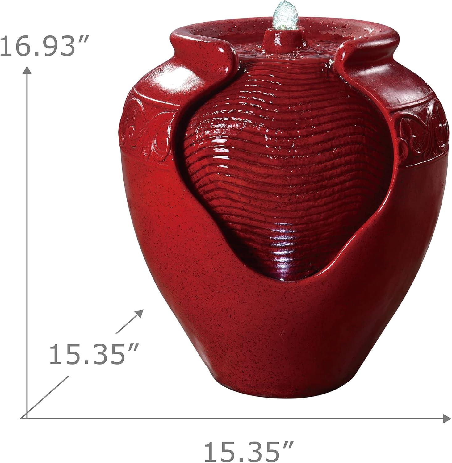 Serene Elegance 16" Red Glazed Pot LED Floor Fountain