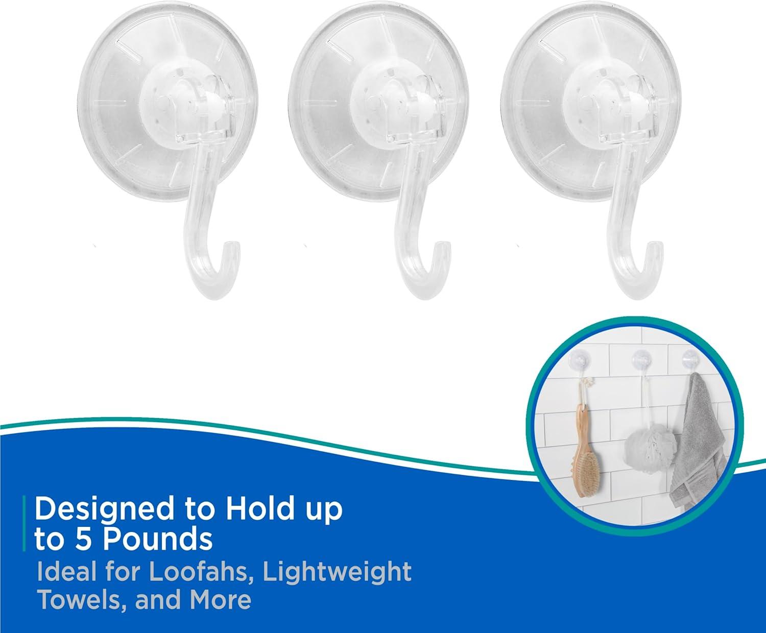 Kenney KN61551V3 Suction Cup Wall Mounted Towel Hook (Set of 3)