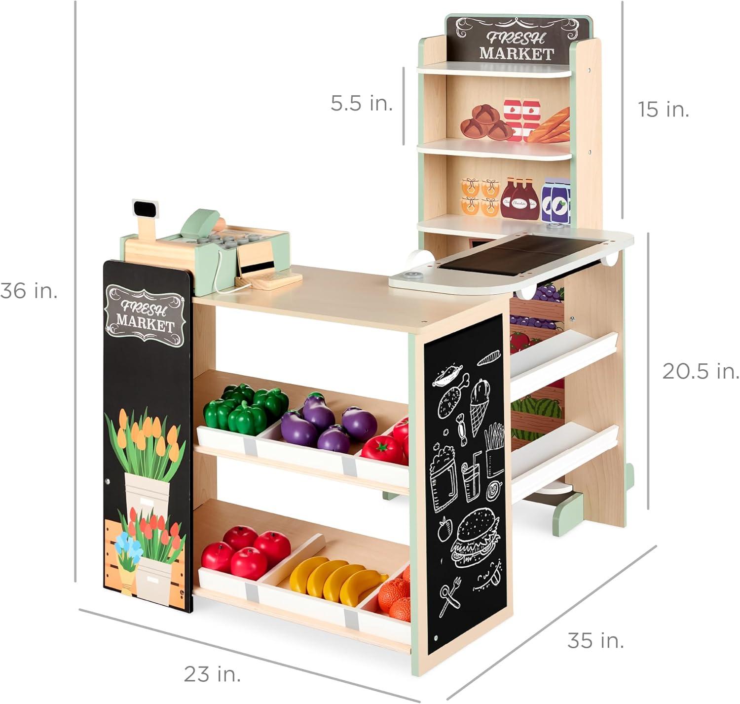 Best Choice Products Kids Pretend Play Grocery Store Wooden Supermarket Set w/ Chalkboard, Cash Register - Natural