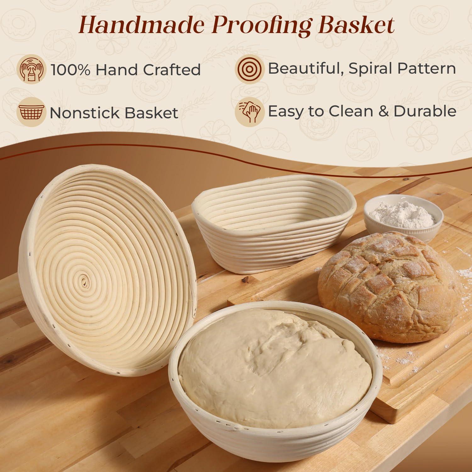 APPENIN WINTER PARK CORP Bread Banneton Proofing Basket Set Of 2, 9 Inch Round & 10 Oval Cane Sourdough Baskets With Lame + Dough Scraper Linen Liner Basting Brush For Making Baking Fermentation | Wayfair