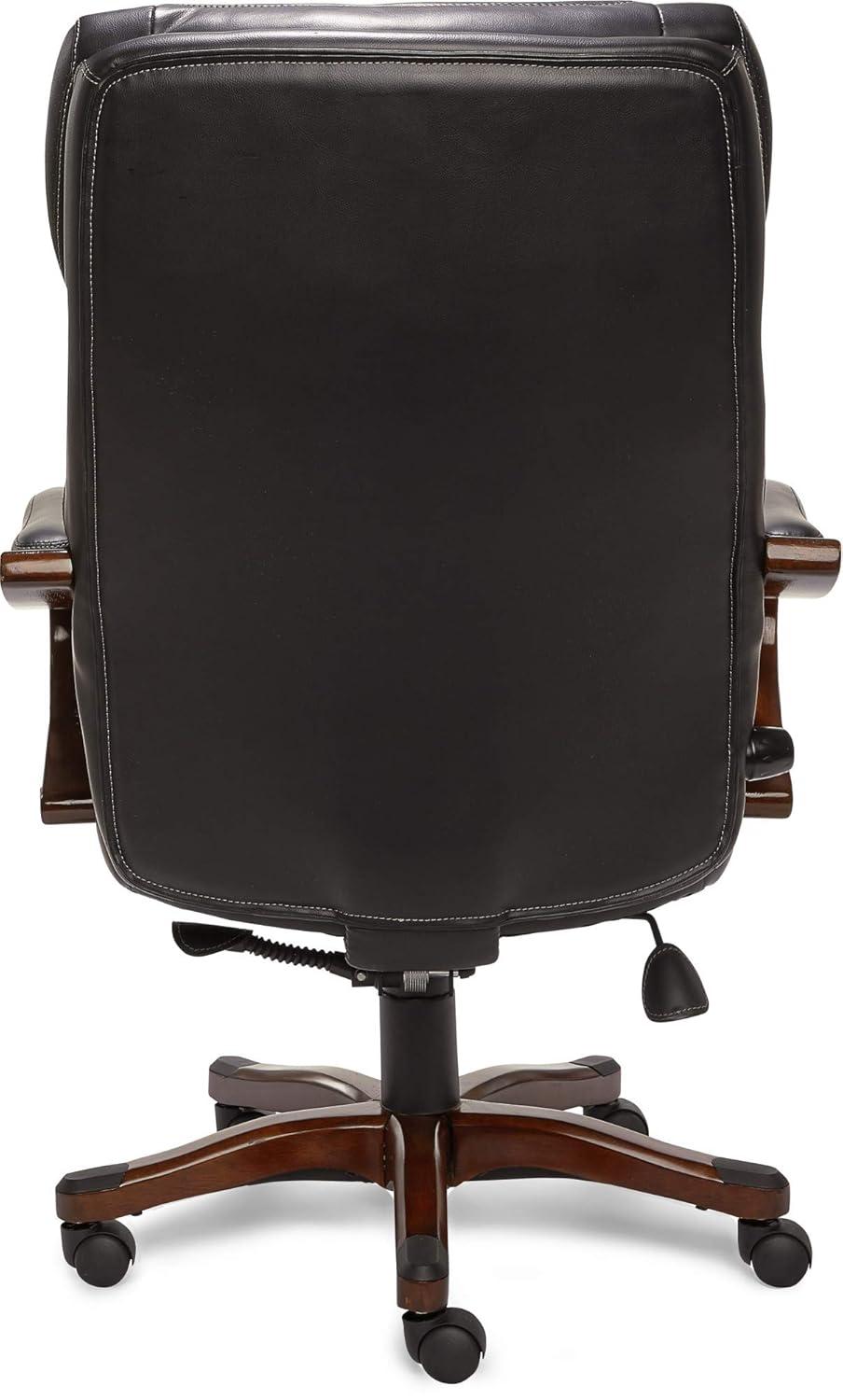 Executive Office Chair in Black Bonded Leather - Serta: High-Density Foam, Fixed Arms, Wood Frame