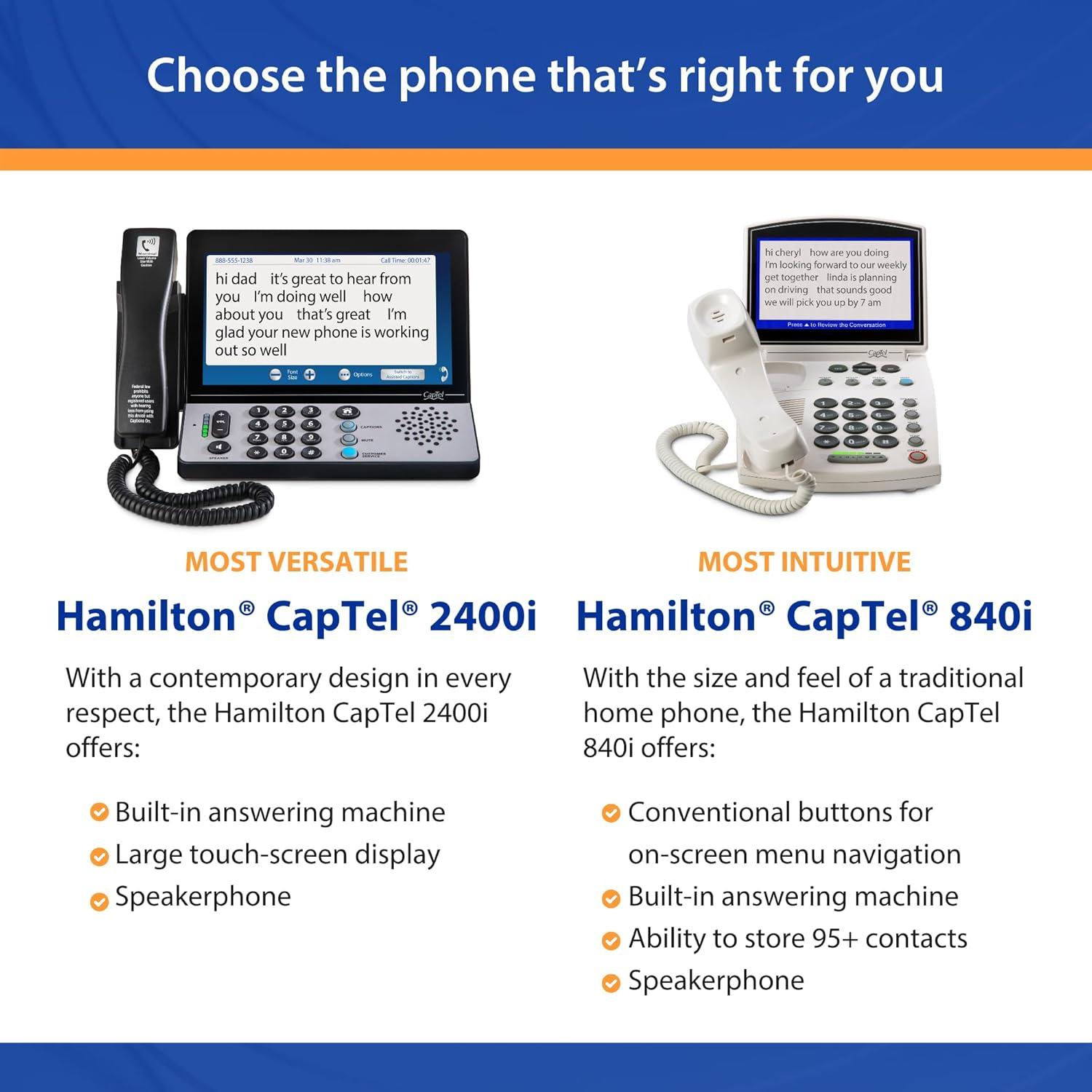 Hamilton CapTel 2400i Captioned Telephone Large Touch-Screen Captioned Telephone with 40dB Amplification