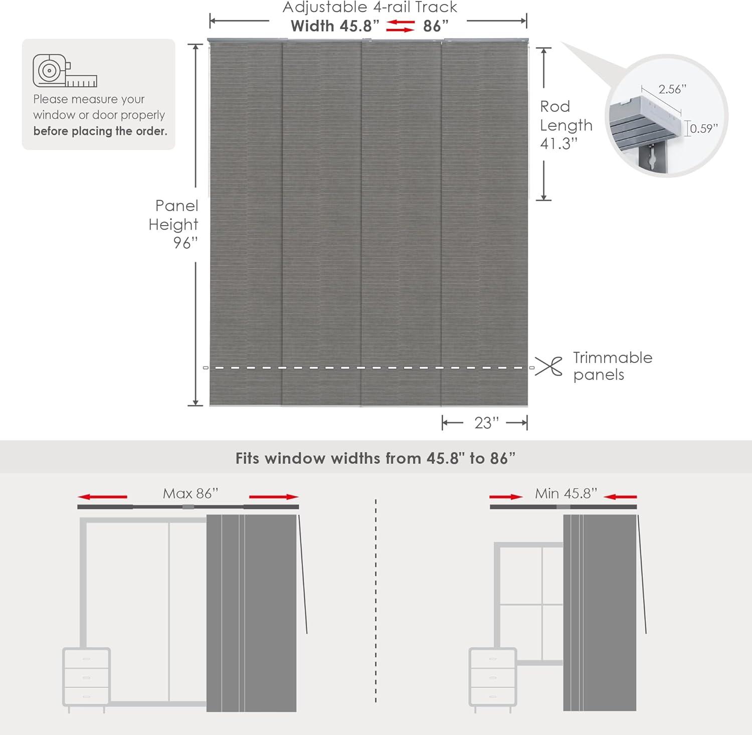 GoDear Design Adjustable Sliding Panel Track Blind 45.8"- 86" W x 96" H, Vertical Blinds, Light Filtering, Peppercorn