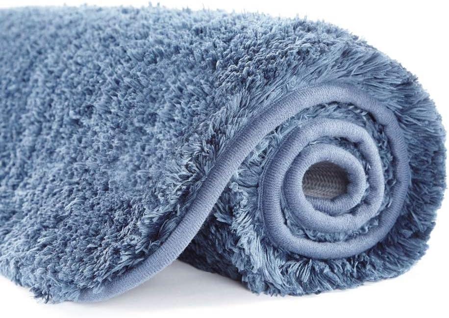 Blue High-Pile Microfiber Machine Washable Bath Rug 20" x 32"