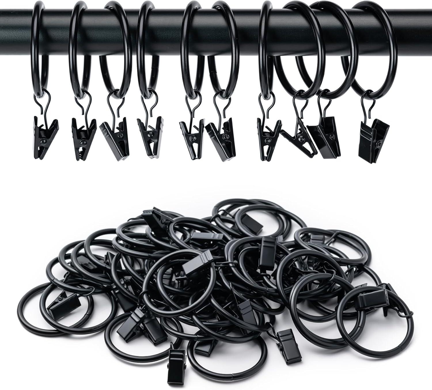 40 Pack Curtain Rings with Clips, Drapery Clips with Rings, Hangers Drapes Rings 1.26 Inch Interior Diameter, Fits up to 1 Inch Curtain Rod, Vintage Black Black 1.26" I D 40 Pack