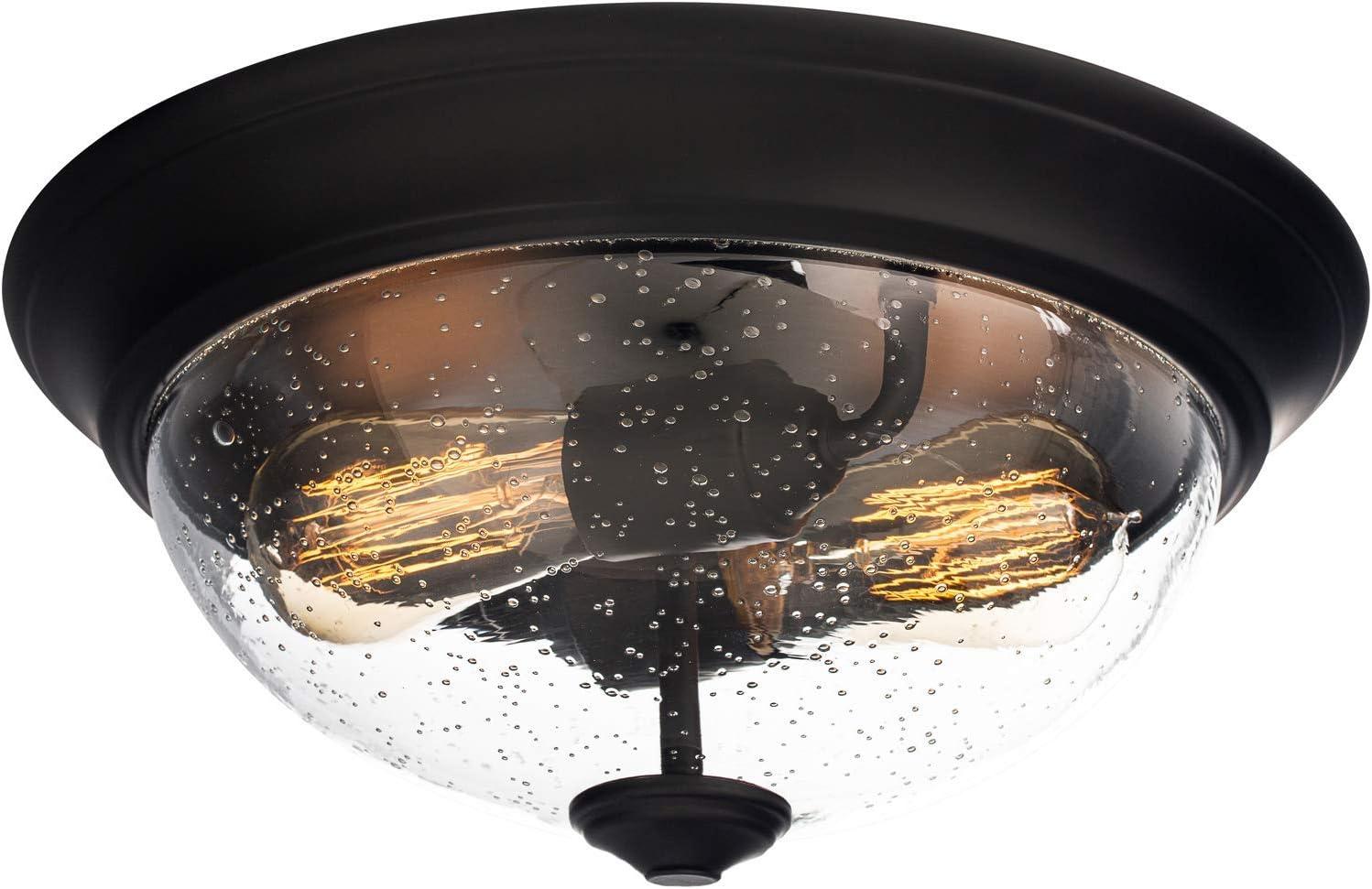 Prominence Home 51381 Designer Series Flushmount Lighting, 13" Seeded Glass, Low Profile, Bronze