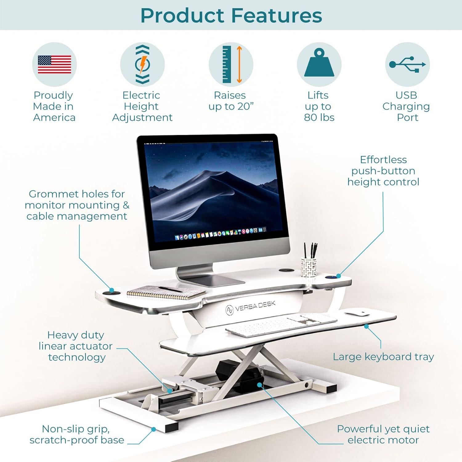 VERSADESK VersaDesk PowerPro Electric Height Adjustable Desk Converter w/ USB Charging Port