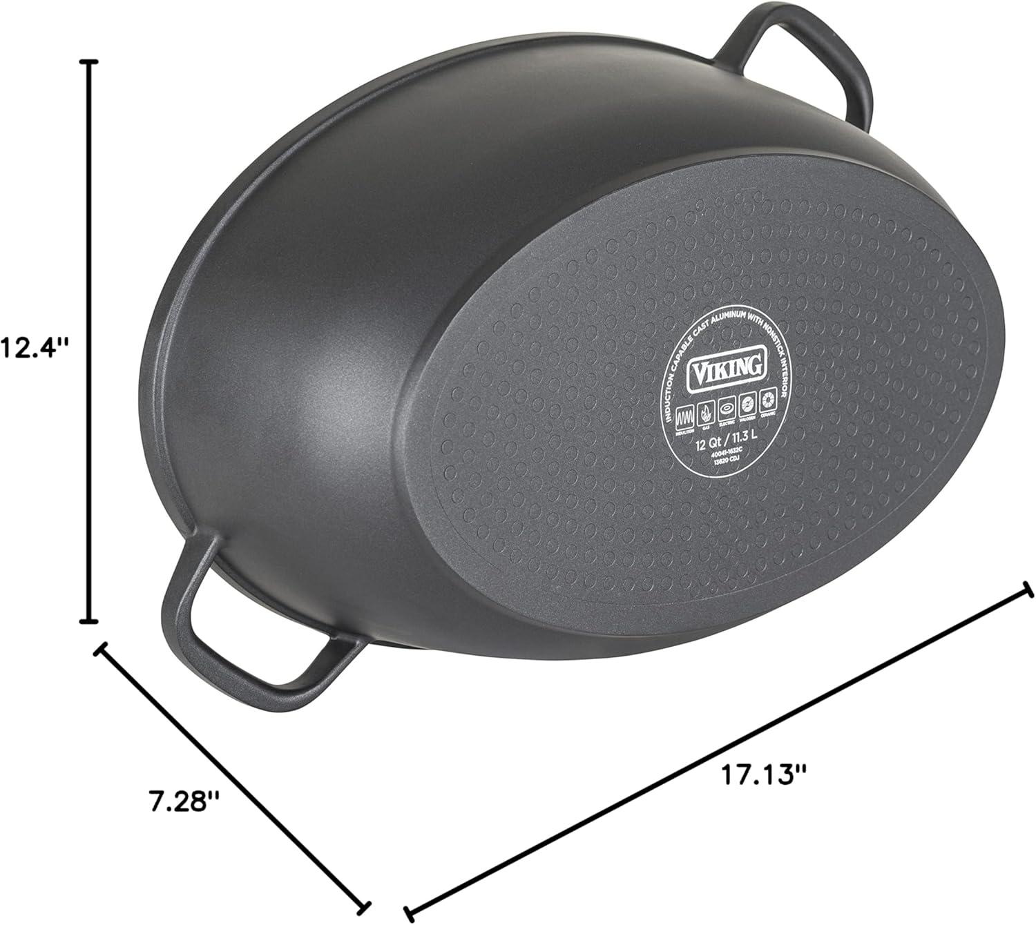 Viking Culinary 3-in-1 8.6 Qt Die Cast Oval Roaster with Glass Basting Lid,Gray,40041-1632C