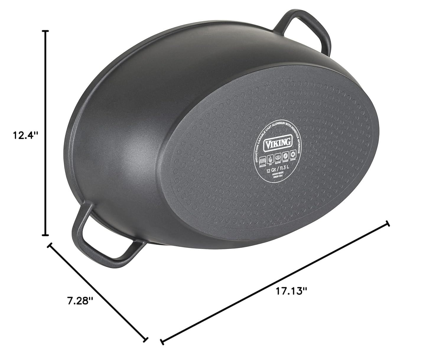 Viking Culinary 3-in-1 8.6 Qt Die Cast Oval Roaster with Glass Basting Lid,Gray,40041-1632C