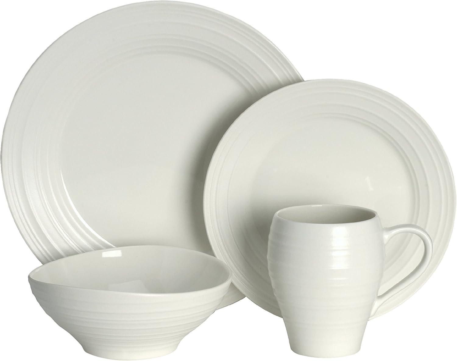 White Ceramic Swirl 4-Piece Dinnerware Set