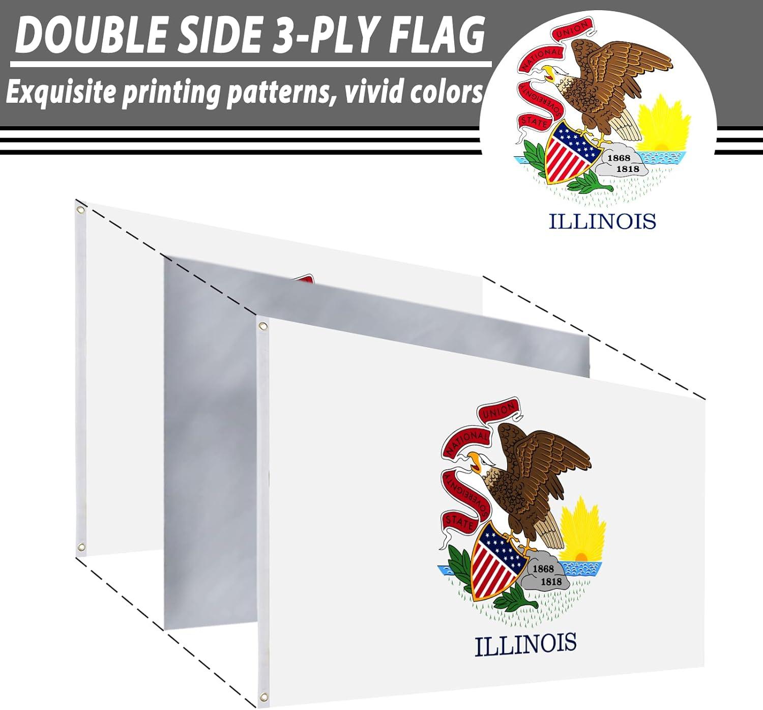 A.G.A.S 3x5ft Polyester Illinois State Outdoor Flag with Iron Grommets