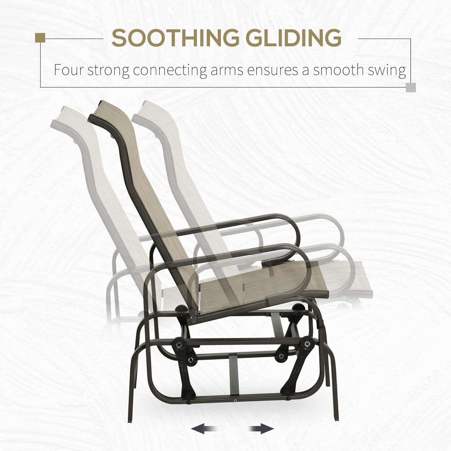 Tan Metal Outdoor Glider Chair with Mesh Fabric
